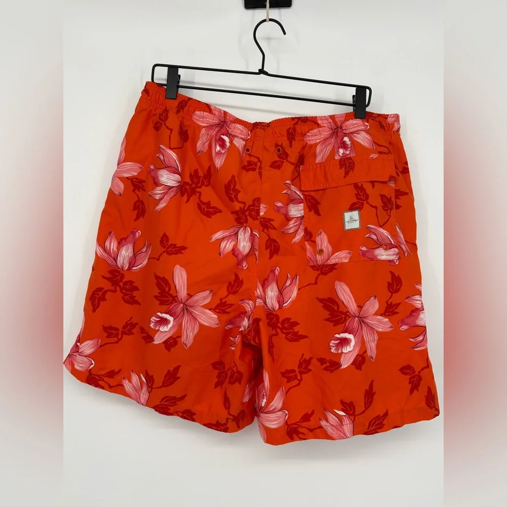 ALEX CANNON Swim Shorts Lined Drawstring Elastic Waist Orange Floral Mens XL